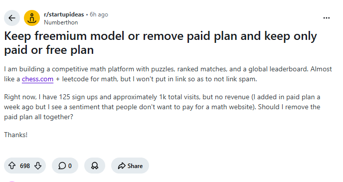 698 upvotes on r/startupideas